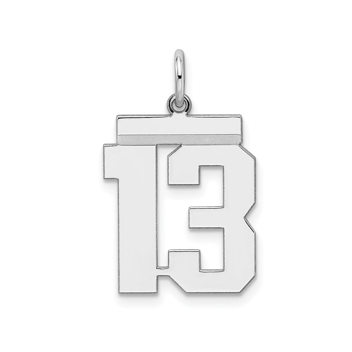 Sterling Silver Number 13 Pendant with Bold Sports Style Font for Men or Women