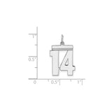 Sterling Silver Number 14 Pendant, Bold Block Style, High-Polish Finish, Unisex Sports Charm