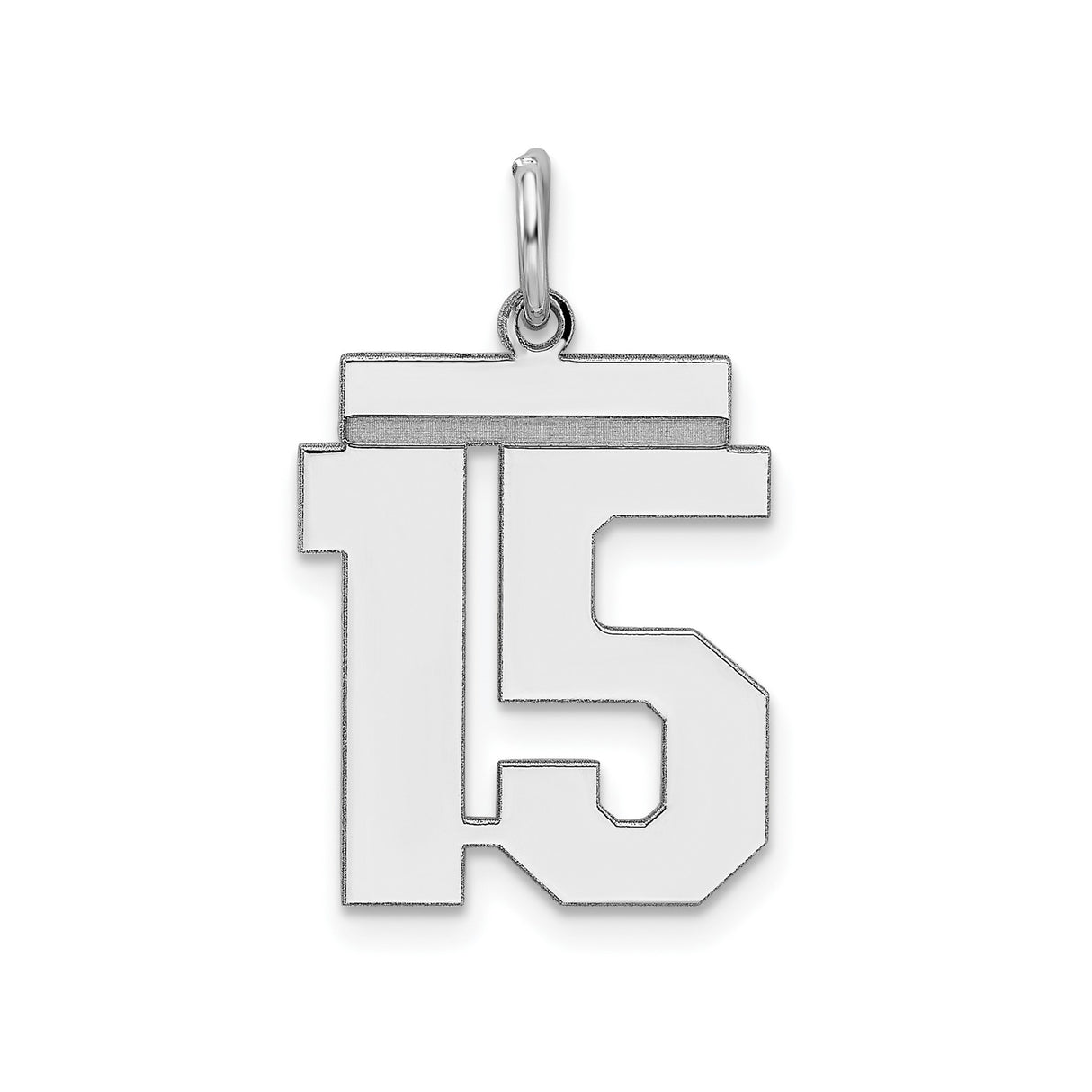Sterling Silver Number 15 Pendant, Block Style Sports Charm for Teens or Quinceañera
