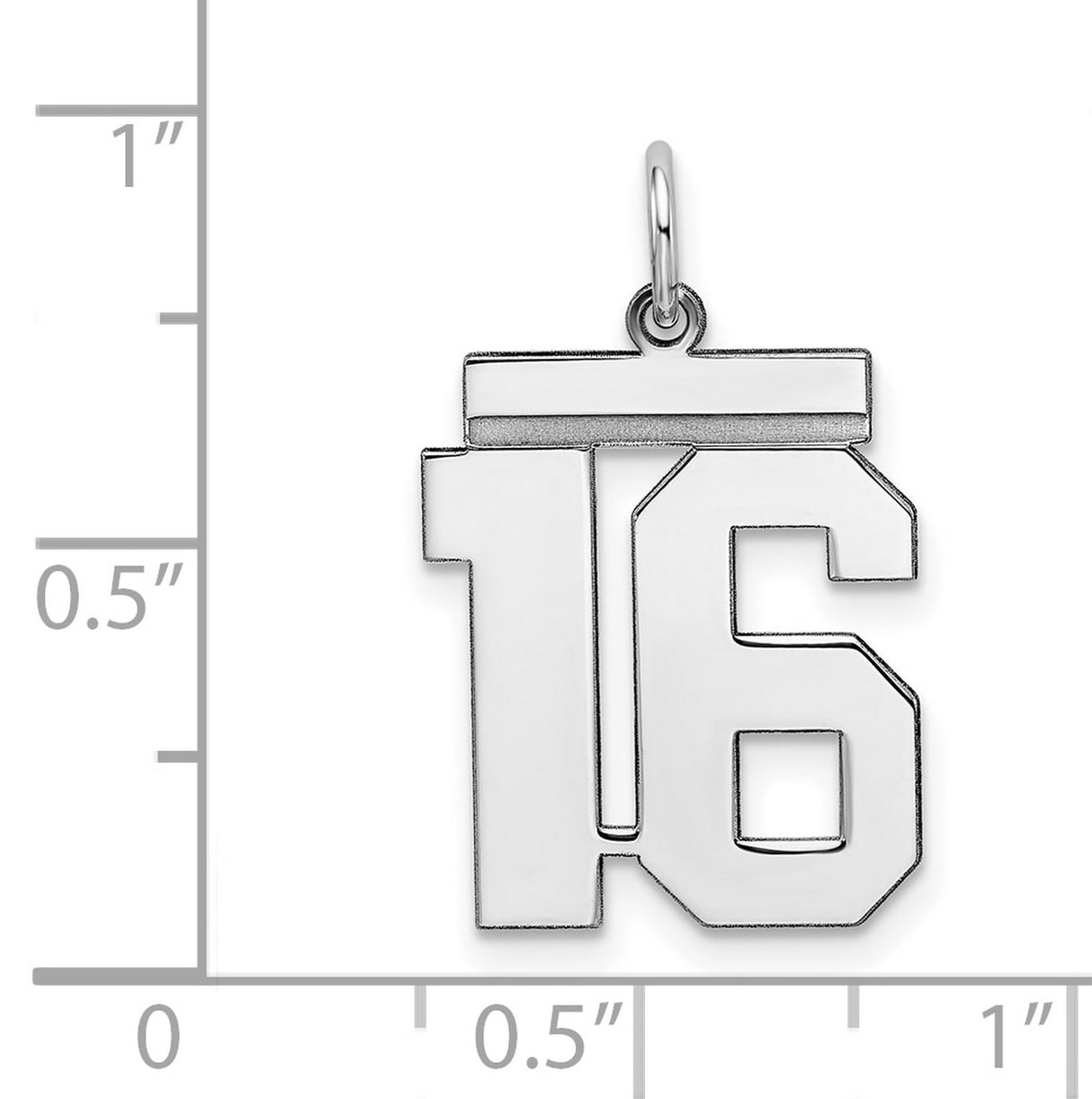 Sterling Silver Number 16 Pendant, Bold Athletic Font Jersey Style Charm for Men and Women