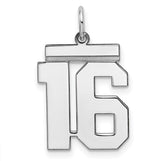 Sterling Silver Number 16 Pendant, Bold Athletic Font Jersey Style Charm for Men and Women