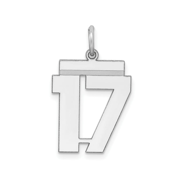 Sterling Silver Number 17 Pendant Charm, Bold Block Style Sports or Anniversary Jewelry