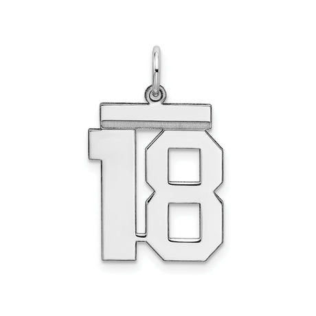 Sterling Silver Number 18 Pendant with Polished Finish, Bold Block Numerals