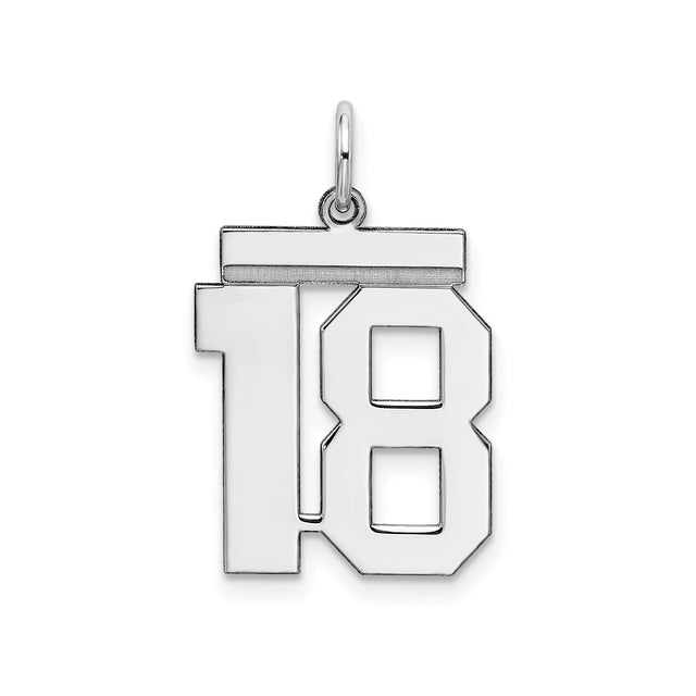 Sterling Silver Number 18 Pendant with Polished Finish, Bold Block Numerals