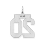 Sterling Silver Number 20 Pendant, Bold Block Style Jersey Charm, Unisex Sports Jewelry