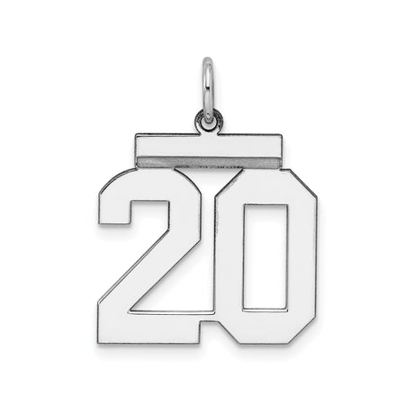 Sterling Silver Number 20 Pendant, Bold Block Style Jersey Charm, Unisex Sports Jewelry