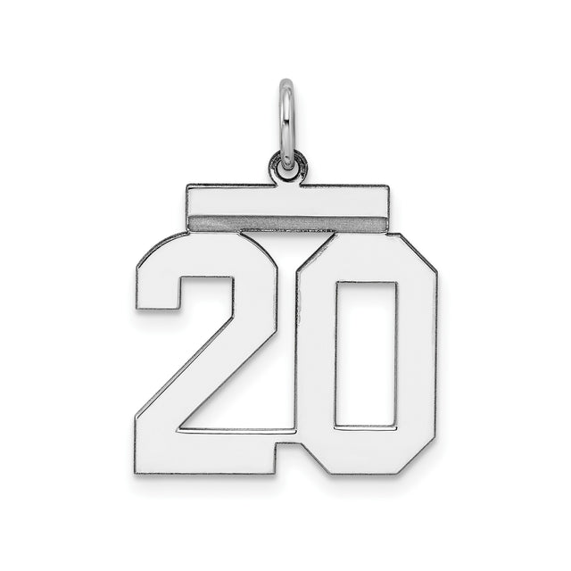 Sterling Silver Number 20 Pendant, Bold Block Style Jersey Charm, Unisex Sports Jewelry