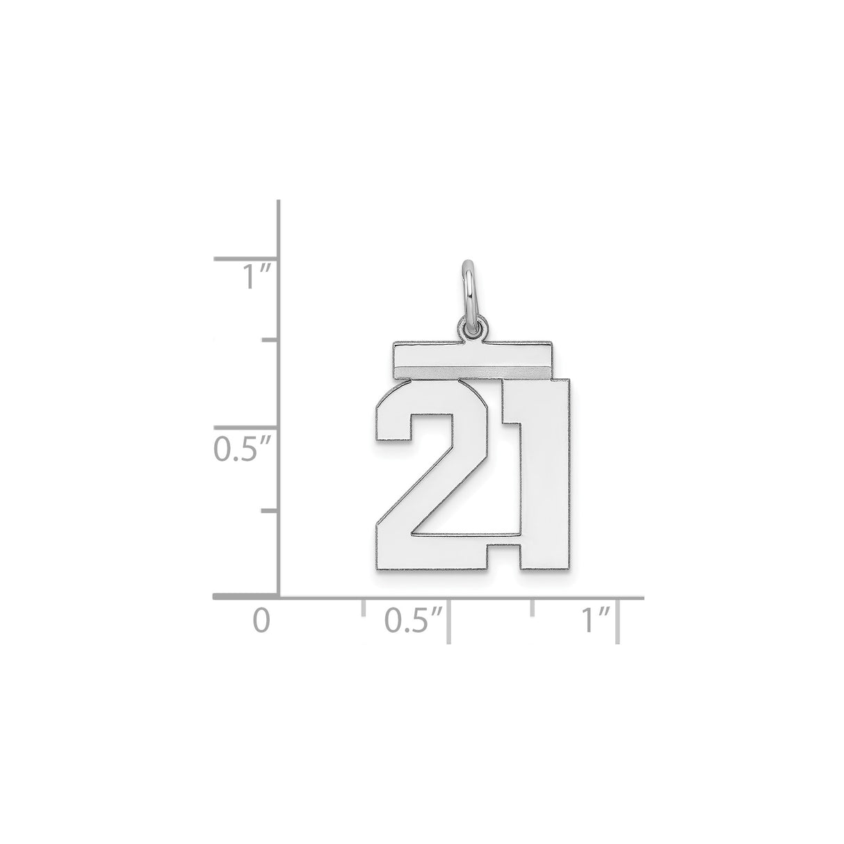 Sterling Silver Number 21 Pendant, Polished Milestone Birthday Charm for Men or Women