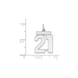 Sterling Silver Number 21 Pendant, Polished Milestone Birthday Charm for Men or Women
