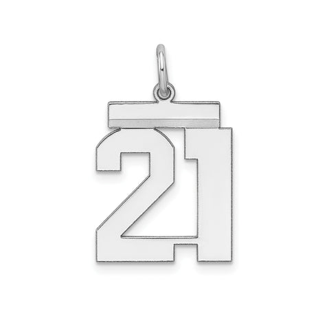 Sterling Silver Number 21 Pendant, Polished Milestone Birthday Charm for Men or Women