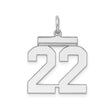 Sterling Silver Number 22 Pendant, Bold Block Design, Sports Fan Jewelry for Men, Women, or Teens