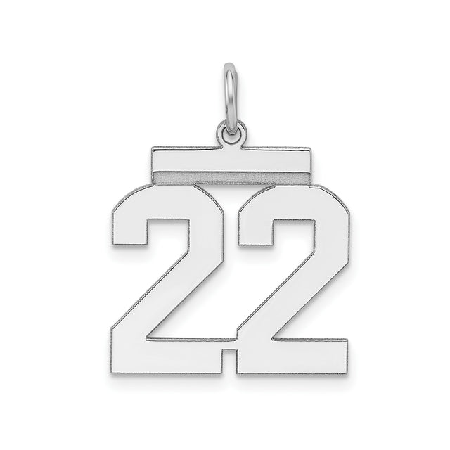Sterling Silver Number 22 Pendant, Bold Block Design, Sports Fan Jewelry for Men, Women, or Teens