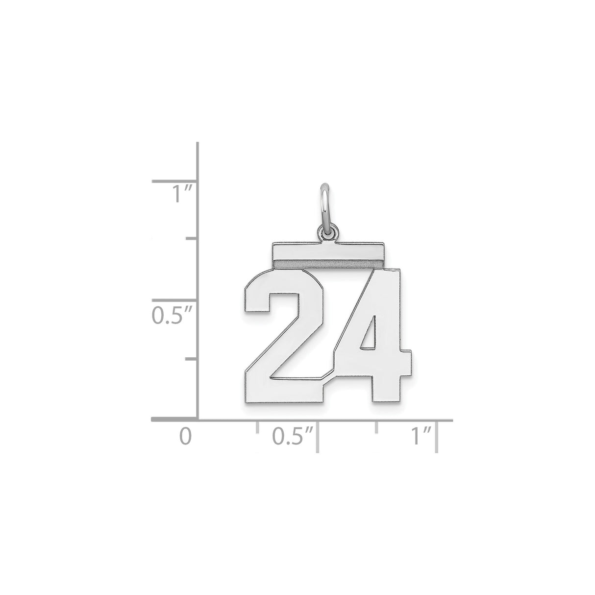 Sterling Silver Number 24 Pendant, Block Font Sports Charm for Men and Women