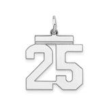 Sterling Silver Pendant, Number 25 Block Design, Polished Finish, Unisex Charm