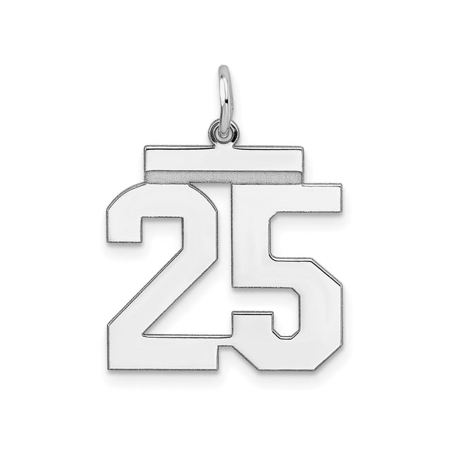 Sterling Silver Pendant, Number 25 Block Design, Polished Finish, Unisex Charm