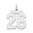 Medium Polished Number 26 Charm Pendant in Real 925 Sterling Silver