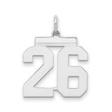 Medium Polished Number 26 Charm Pendant in Real 925 Sterling Silver