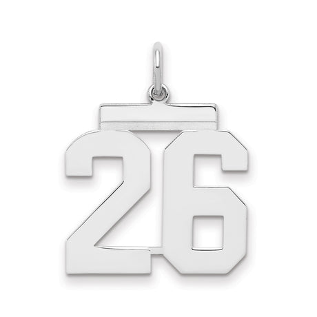 Medium Polished Number 26 Charm Pendant in Real 925 Sterling Silver