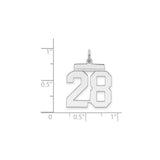 Medium Polished Number 28 Charm Pendant in Real 925 Sterling Silver