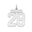 Medium Polished Number 28 Charm Pendant in Real 925 Sterling Silver