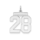 Medium Polished Number 28 Charm Pendant in Real 925 Sterling Silver