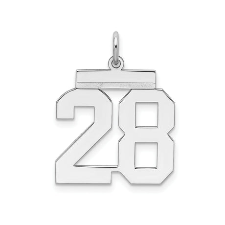 Medium Polished Number 28 Charm Pendant in Real 925 Sterling Silver