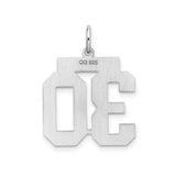 Medium Polished Number 30 Charm Pendant in Real 925 Sterling Silver