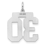 Gold Plated Medium Polished Number 30 Charm Pendant in Real 925 Sterling SIlver