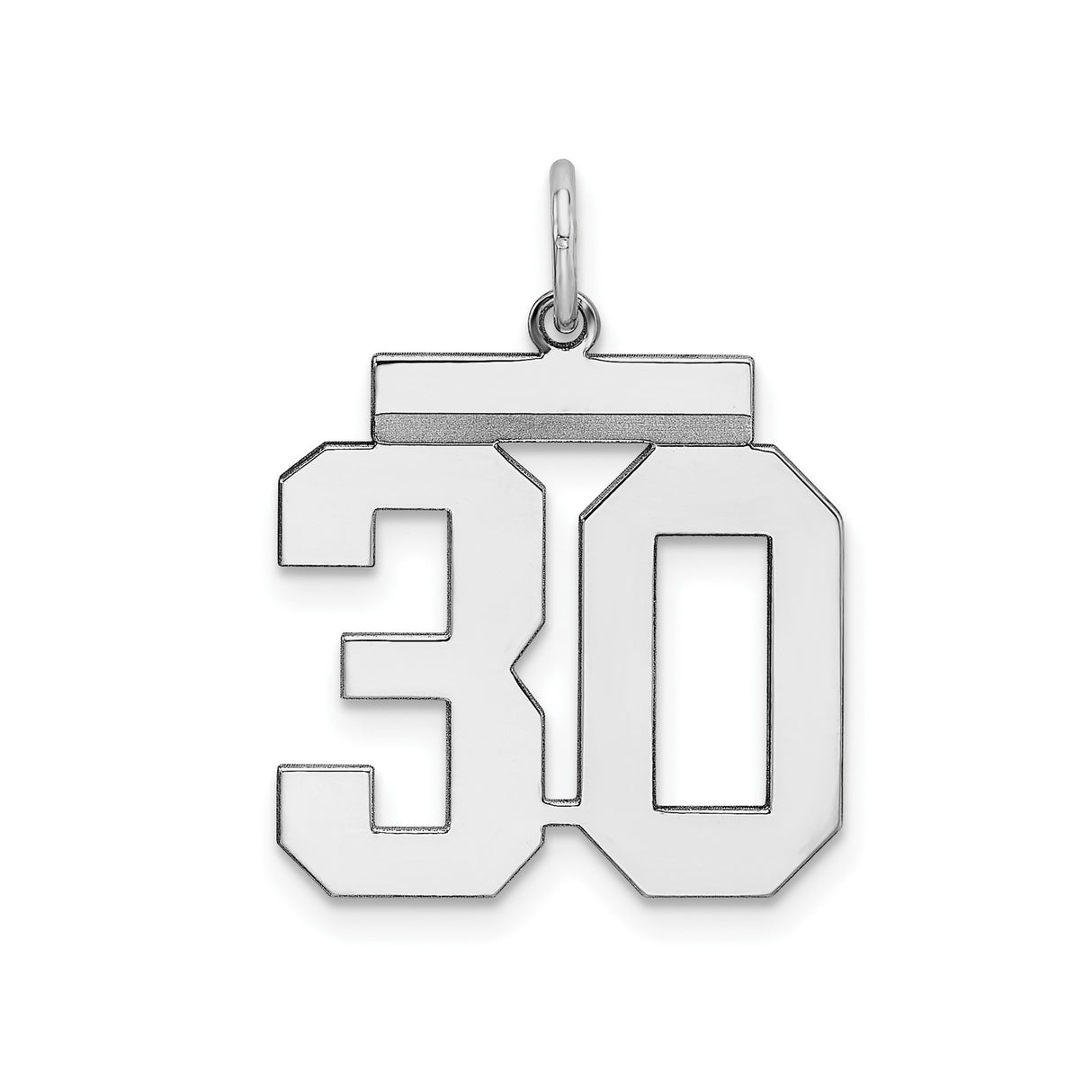 Medium Polished Number 30 Charm Pendant in Real 925 Sterling Silver