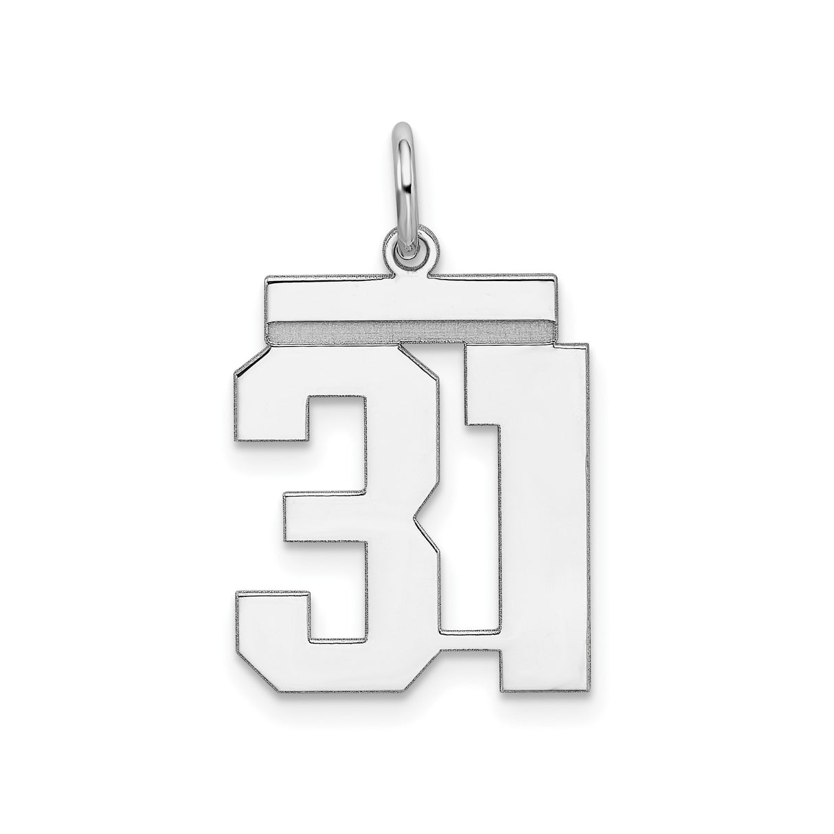 Sterling Silver Number 31 Pendant, Bold Athletic Font, Unisex Sports Charm