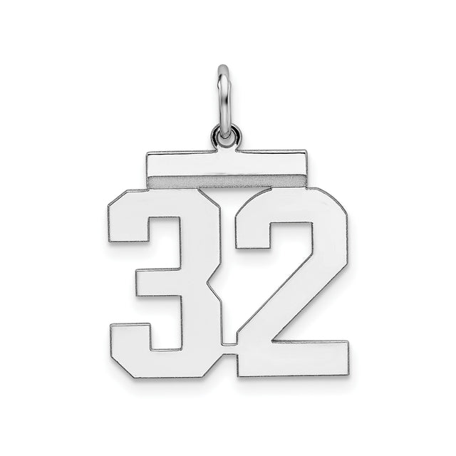 Sterling Silver Number 32 Pendant, Unisex Sports Charm for Team Pride or Jersey Fan Jewelry