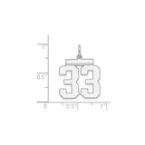 Sterling Silver Number 33 Pendant Charm, Bold Block Font Jersey Style for Sports Fans