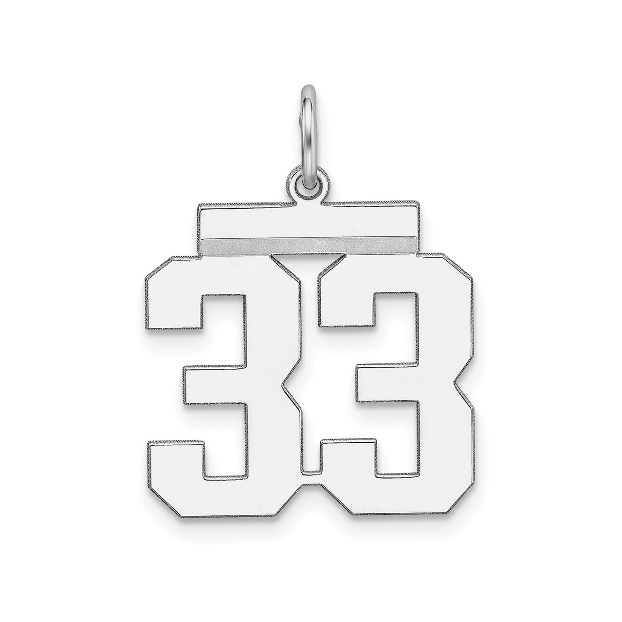 Sterling Silver Number 33 Pendant Charm, Bold Block Font Jersey Style for Sports Fans
