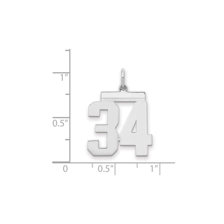 Sterling Silver Number 34 Pendant, Bold Athletic Charm with Jersey Style Digits