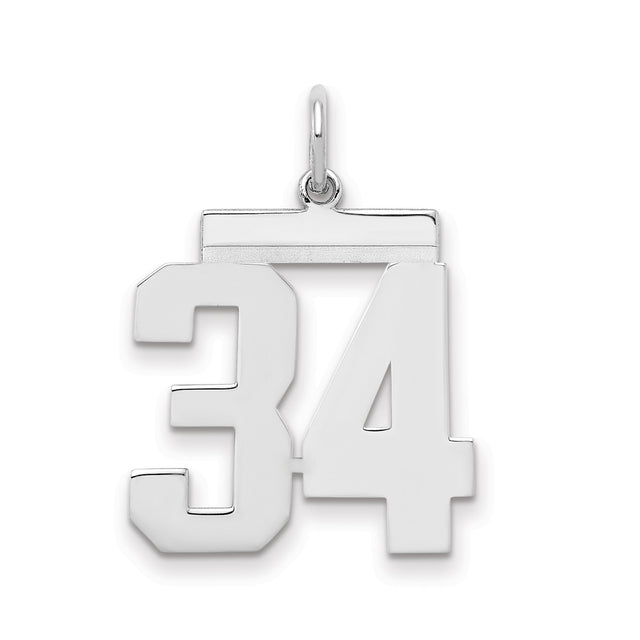 Sterling Silver Number 34 Pendant, Bold Athletic Charm with Jersey Style Digits
