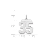Medium Polished Number 35 Charm Pendant in Real 925 Sterling Silver