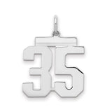 Medium Polished Number 35 Charm Pendant in Real 925 Sterling Silver