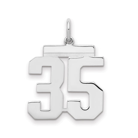 Medium Polished Number 35 Charm Pendant in Real 925 Sterling Silver
