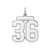 Medium Polished Number 36 Charm Pendant in Real 925 Sterling Silver