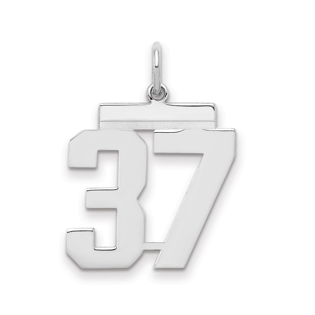 Medium Polished Number 37 Charm Pendant in Real 925 Sterling Silver