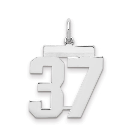 Medium Polished Number 37 Charm Pendant in Real 925 Sterling Silver