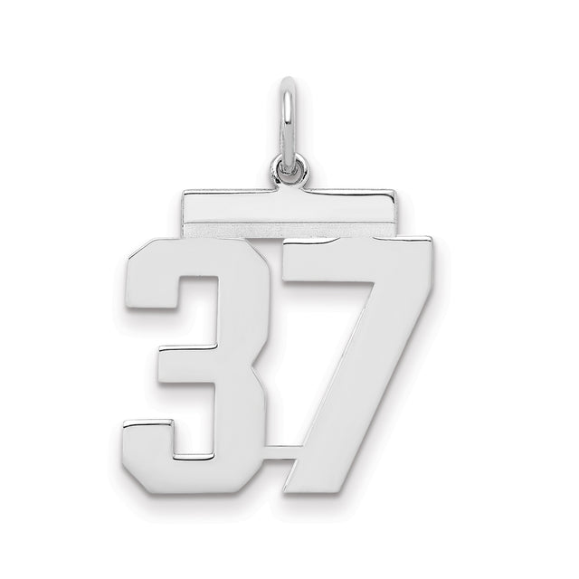 Medium Polished Number 37 Charm Pendant in Real 925 Sterling Silver
