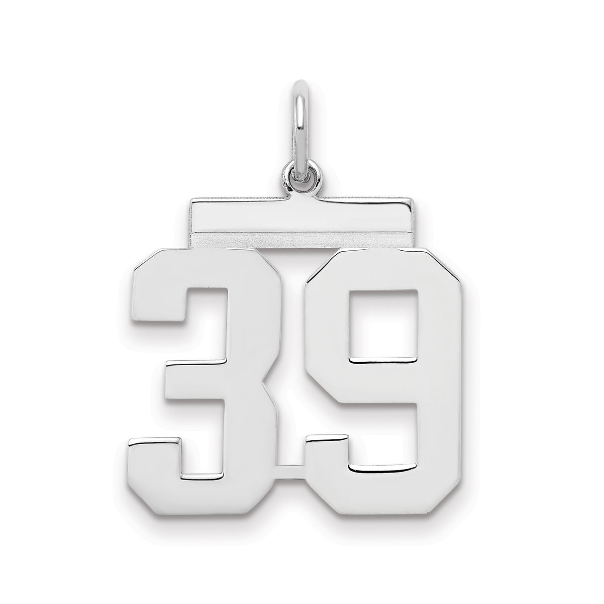Medium Polished Number 39 Charm Pendant in Real 925 Sterling Silver