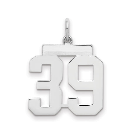 Medium Polished Number 39 Charm Pendant in Real 925 Sterling Silver