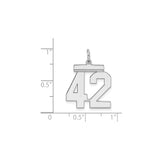 Sterling Silver Number 42 Pendant Charm, Polished Block Style Sports Jewelry for Athletes and Fans