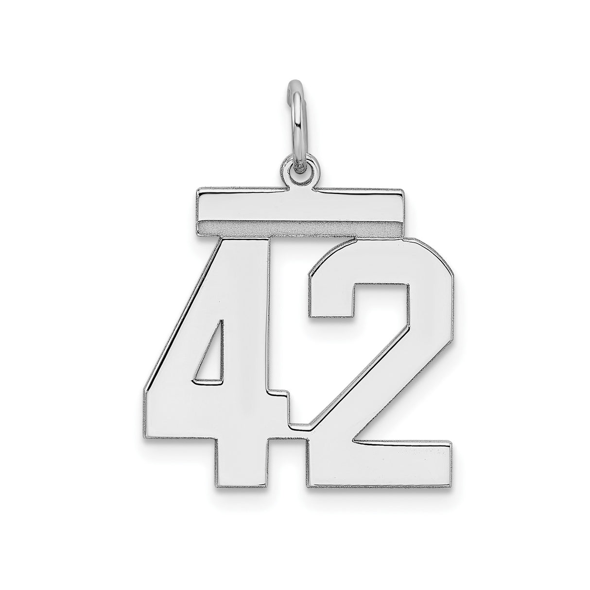Sterling Silver Number 42 Pendant Charm, Polished Block Style Sports Jewelry for Athletes and Fans