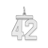 Sterling Silver Number 42 Pendant Charm, Polished Block Style Sports Jewelry for Athletes and Fans