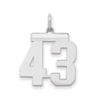 Medium Polished Number 43 Charm Pendant in Real 925 Sterling Silver