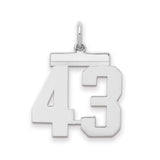 Medium Polished Number 43 Charm Pendant in Real 925 Sterling Silver