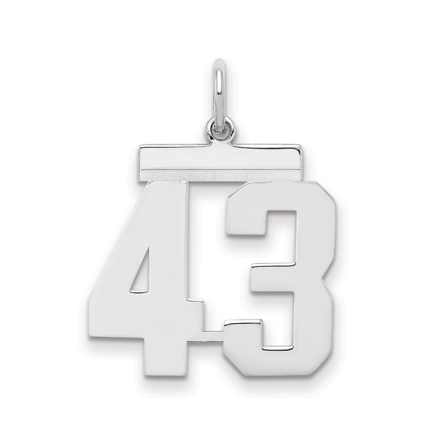 Medium Polished Number 43 Charm Pendant in Real 925 Sterling Silver